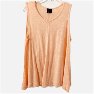 Left of Center Babydoll Sleeveless Rounded V-Neck Cotton Tunic Length Top Peach
